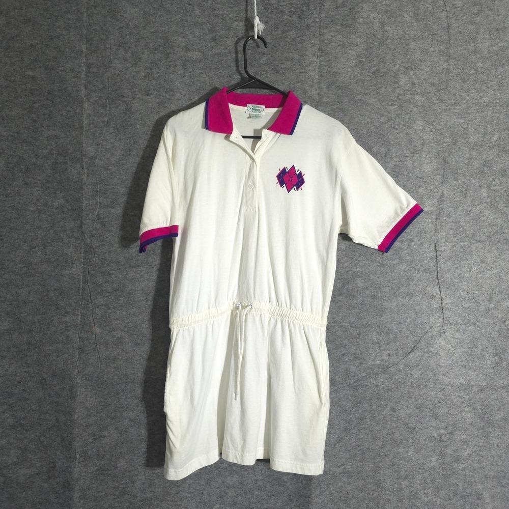 Lacoste Izod Golf Dress Chemise White Polo Crocodile Vintage Shift Medium Womens